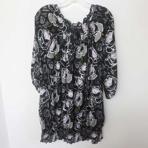 Lane Bryant Women's Black Silver Pink Floral Short Sleeve Shirt Top Blouse